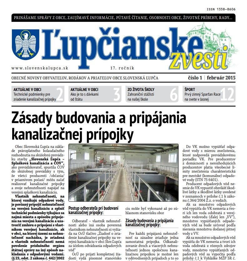 Ľupčianske zvesti 1/2015 za mesiac 2. tlačené 19.02.2015